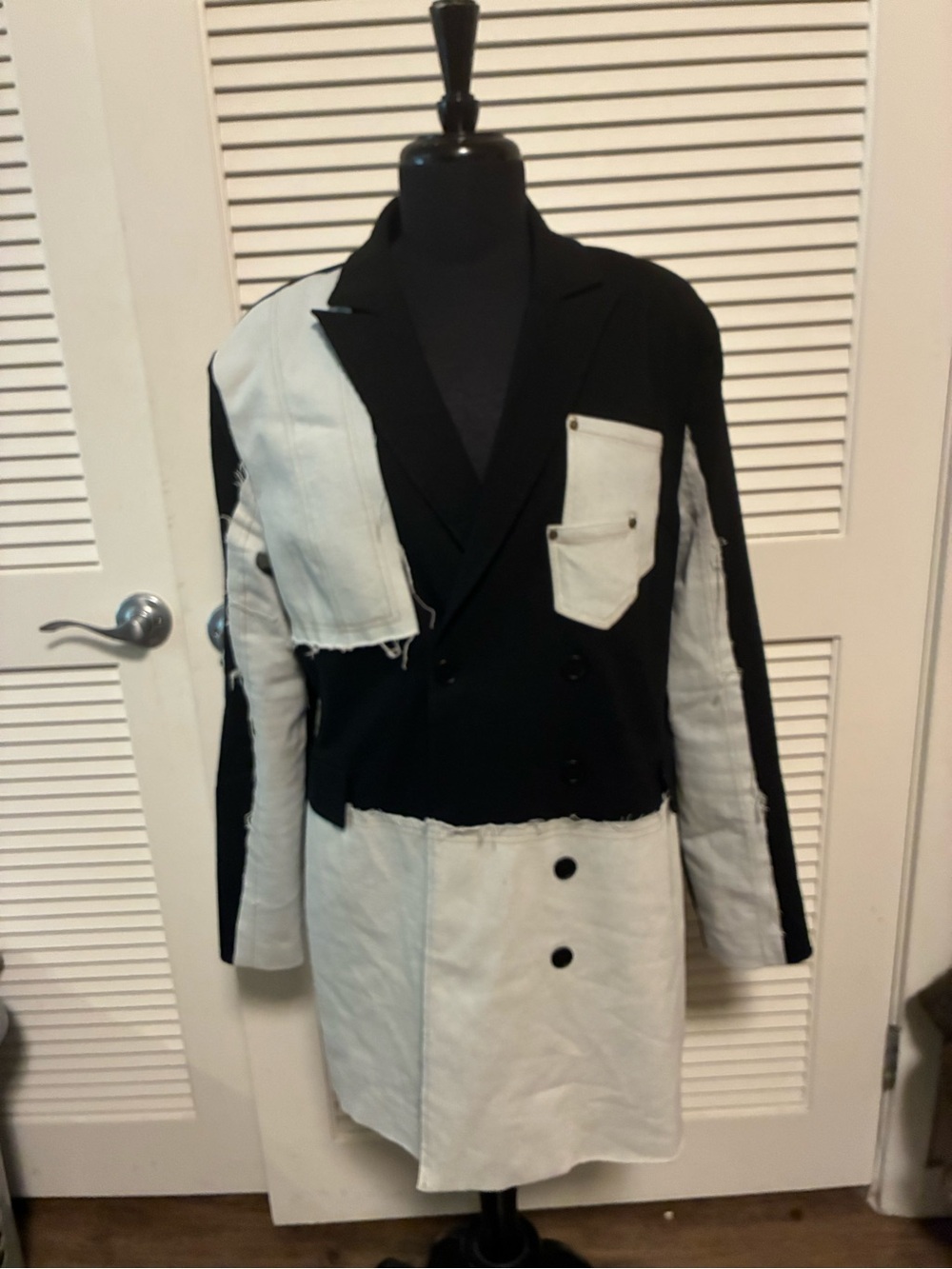 Fashion Nova Black and White Colorblock With light denim, double breasted.